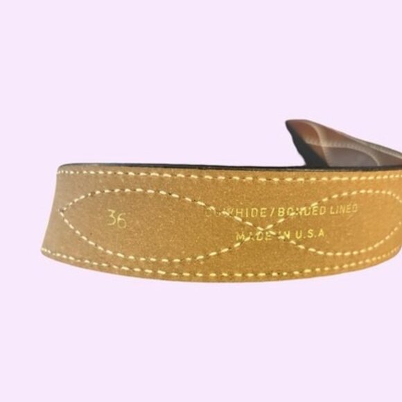 Brown Leather Belt Silver Tone Accents Hide Cowgirl Buckle Waist 36” Office OOTD - Picture 4 of 4